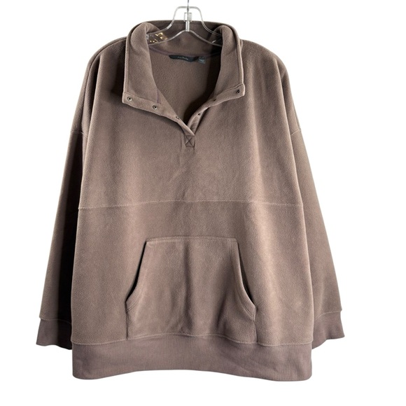 ANYBODY SIZE 2X BEIGE SNAP NECK LONG SLEEVE KANGAROO POCKET FLEECE TOP $64 - Picture 1 of 3